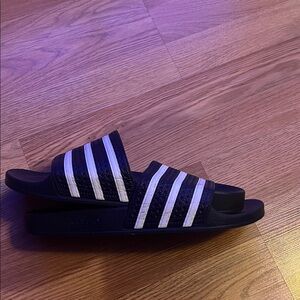 Adidas Men’s  Navy Blue Slide Sandals with White Stripes
